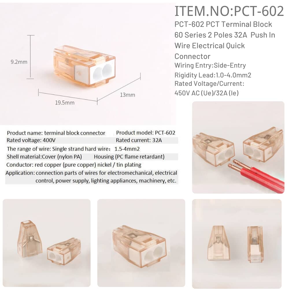 PCT-602 Push In Wire Electrical Quick Connector