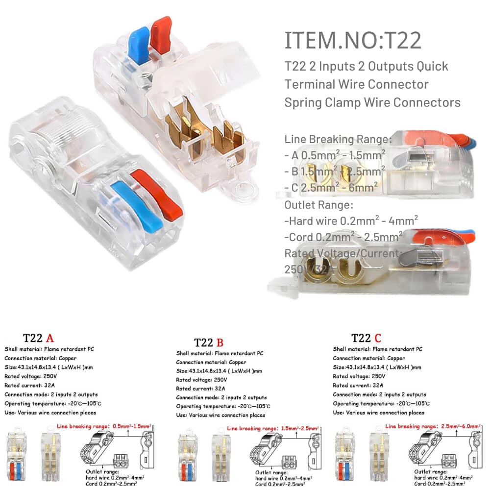 T22 Spring Clamp Wire Connectors