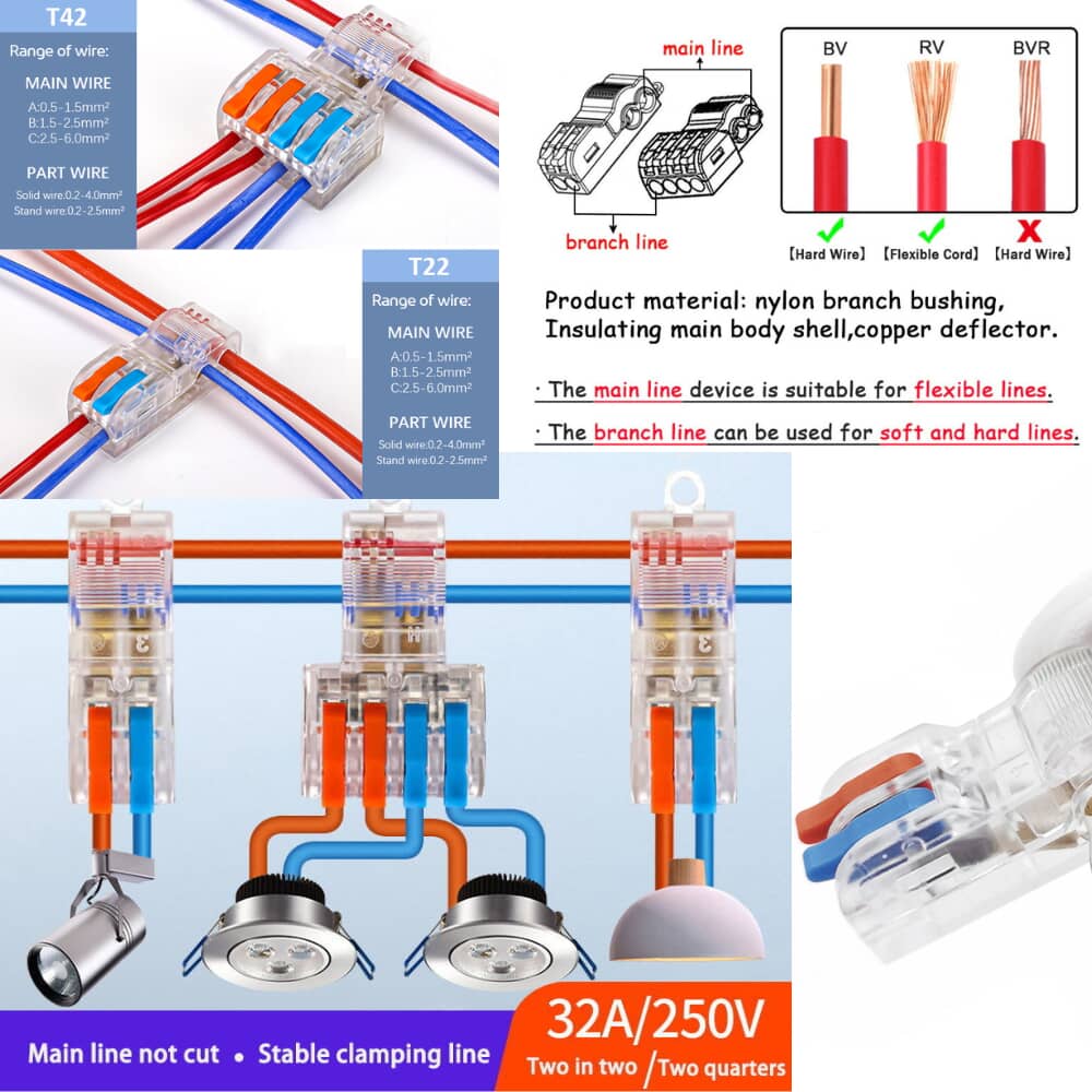 T22 2 Inputs 2 Outputs Quick Terminal Wire Connector Spring Clamp Wire