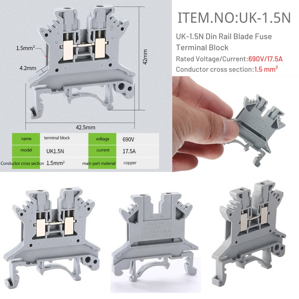 UK-1.5N Din Rail Blade Fuse Terminal Block