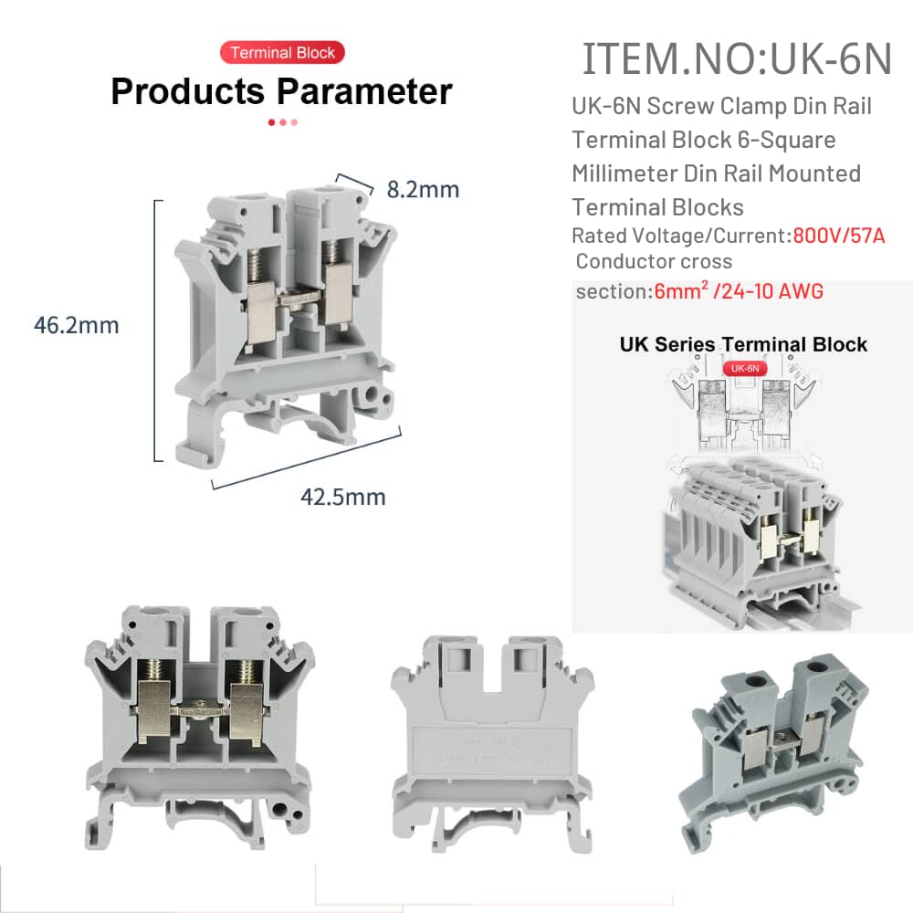 UK-6N Din Rail Mounted Terminal Blocks