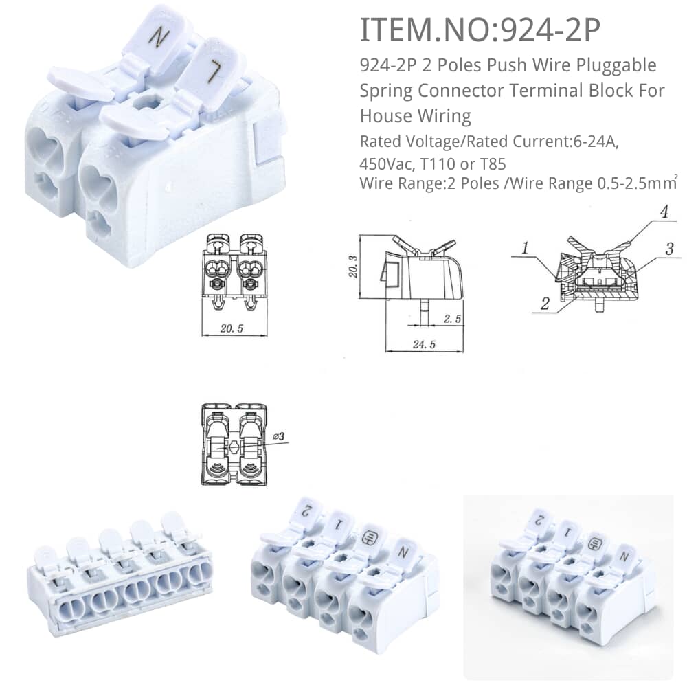 924-2P-11 Spring Connector Terminal Block For House Wiring