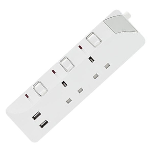 G4002B-400 Series 2 Gang 13A 250V UK 3 Pin Plug Extension Socket Extension Lead With 2 USB Port