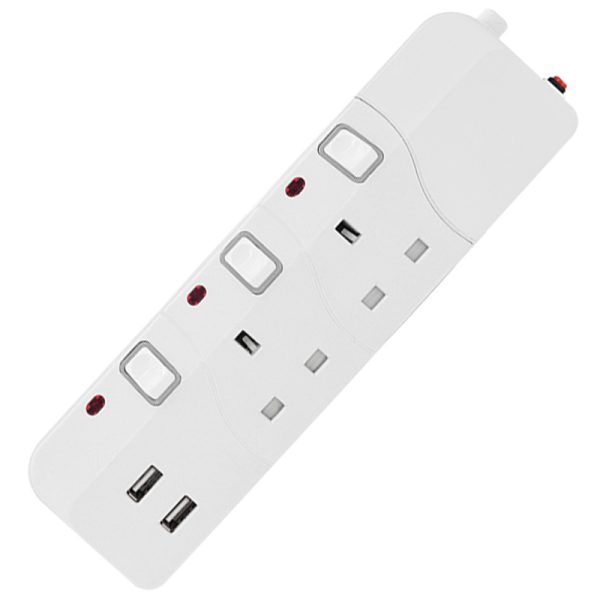 G5002B-500 Series 2 Gang UK BS1363 Extension Socket Individual Switches Power Strip Surge Protector With Flat Plug