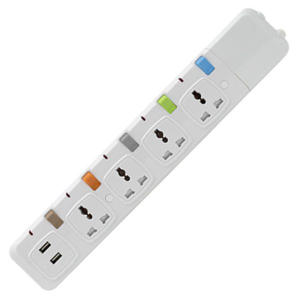 U304B-30 Series 4 Gang Universal Double Socket Extension Lead Screwfix With Dual USB Surge Protector