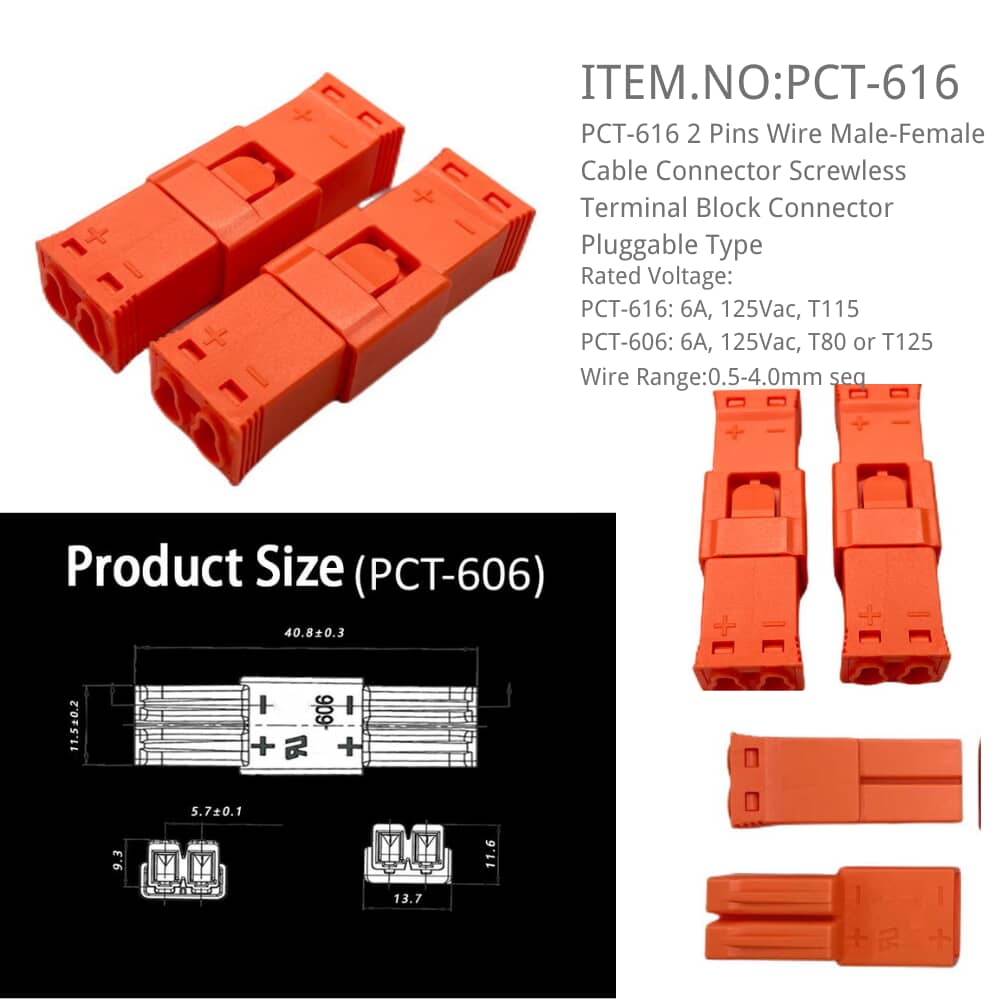 PCT-616 Screwless Terminal Block Connector Pluggable Type