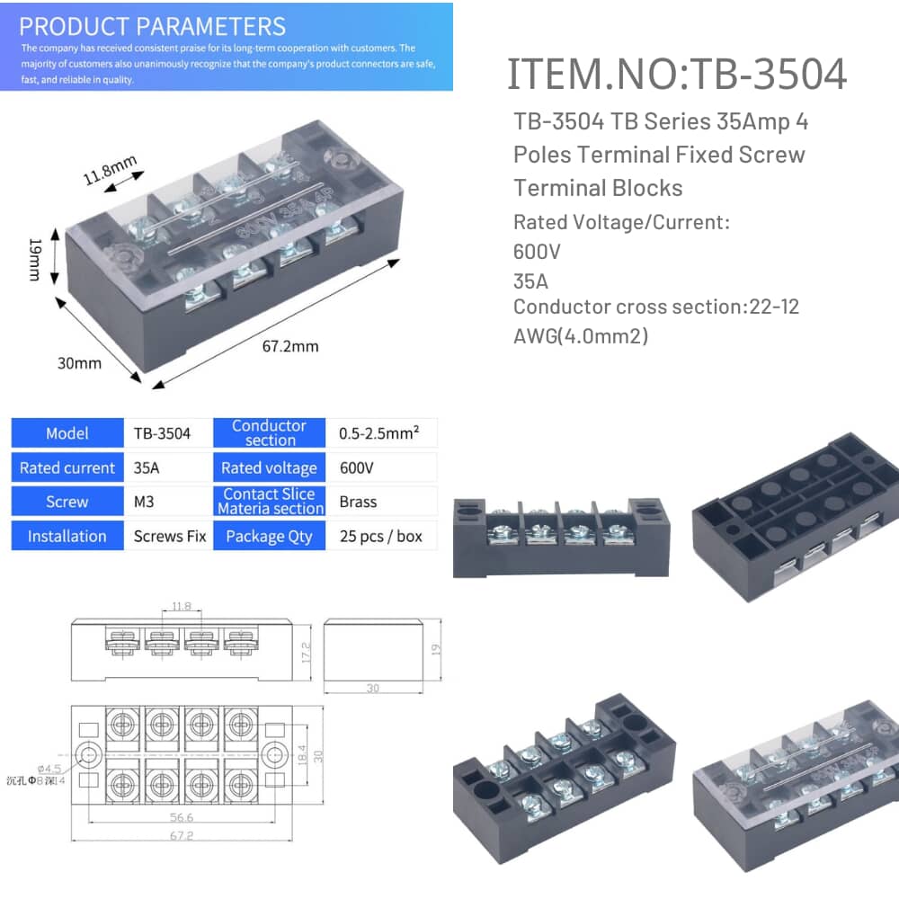 TB-3504 Terminal Fixed Screw Terminal Blocks